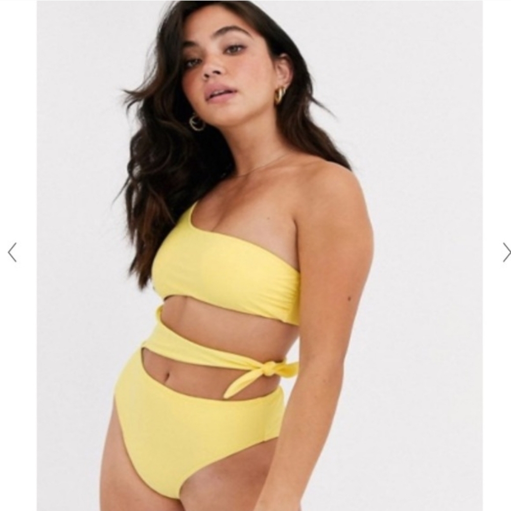 Abercrombie & Fitch One-Shoulder Yellow Wrap Bikini One Piece